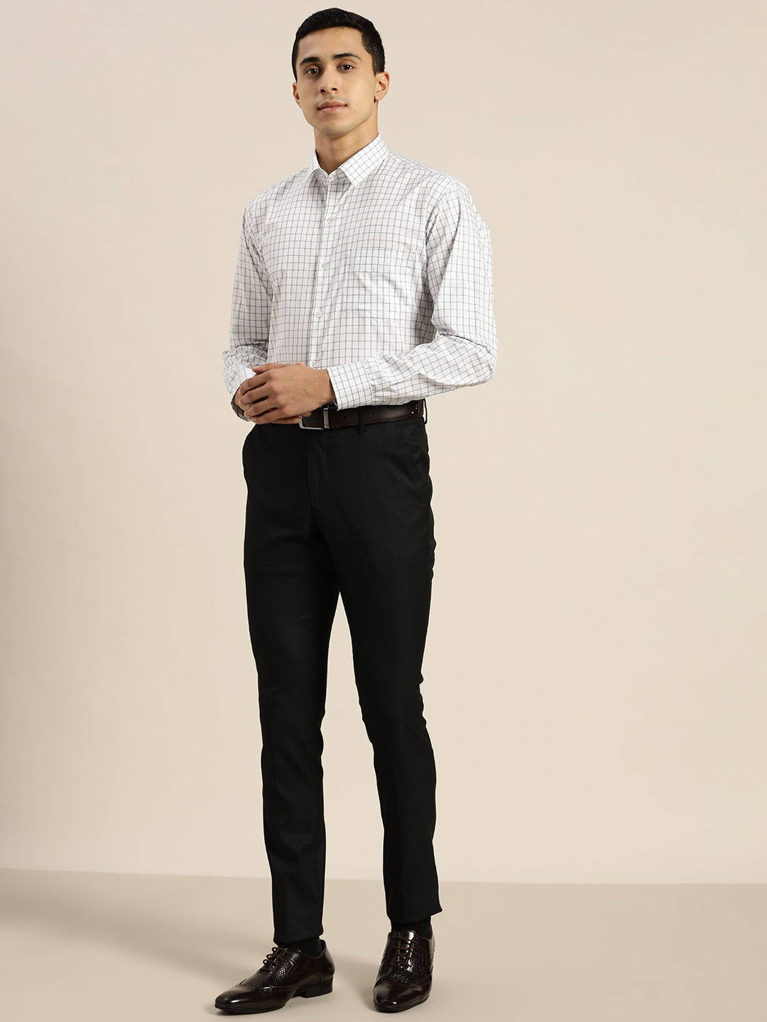 Men White Checked Pure Cotton Slim Fit Formal Shirt