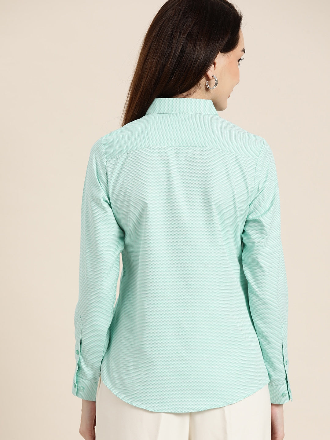 Women Turquoise Solids Cotton Rich Slim Fit Formal Shirt