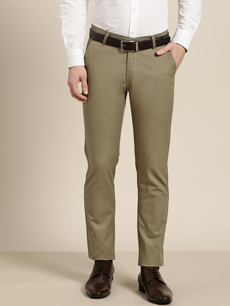 Cotton Lycra Slim Fit Mens Designer Grey Formal Pant Handwash Size 28   38 Inches
